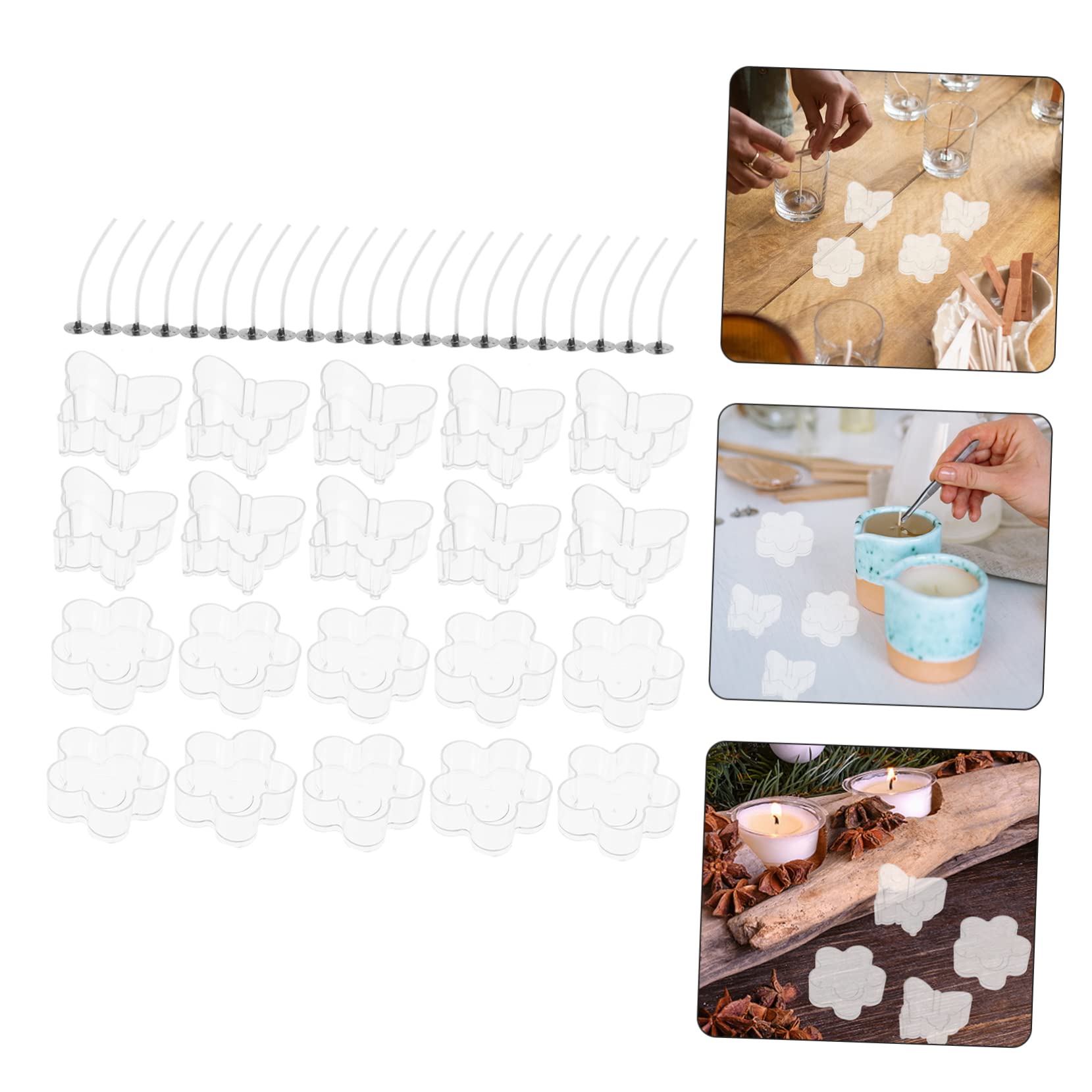 Operitacx 3sets Contenitori Per Candele Plastica Riutilizzabili Gusci Ignifughi Con Stoppini Kit Per Creare Candele Fai Da Te Farfalle Fiori Stoppini