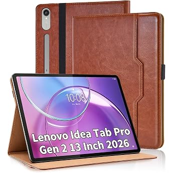 Case for Lenovo Idea Tab Pro Gen 2 13 Inch 2026 Multi-Angle Folio Flip PU Leather Case Cover Case Protective Case for Idea Tab Pro Gen 2 13 Inch with Hand Strap Brown