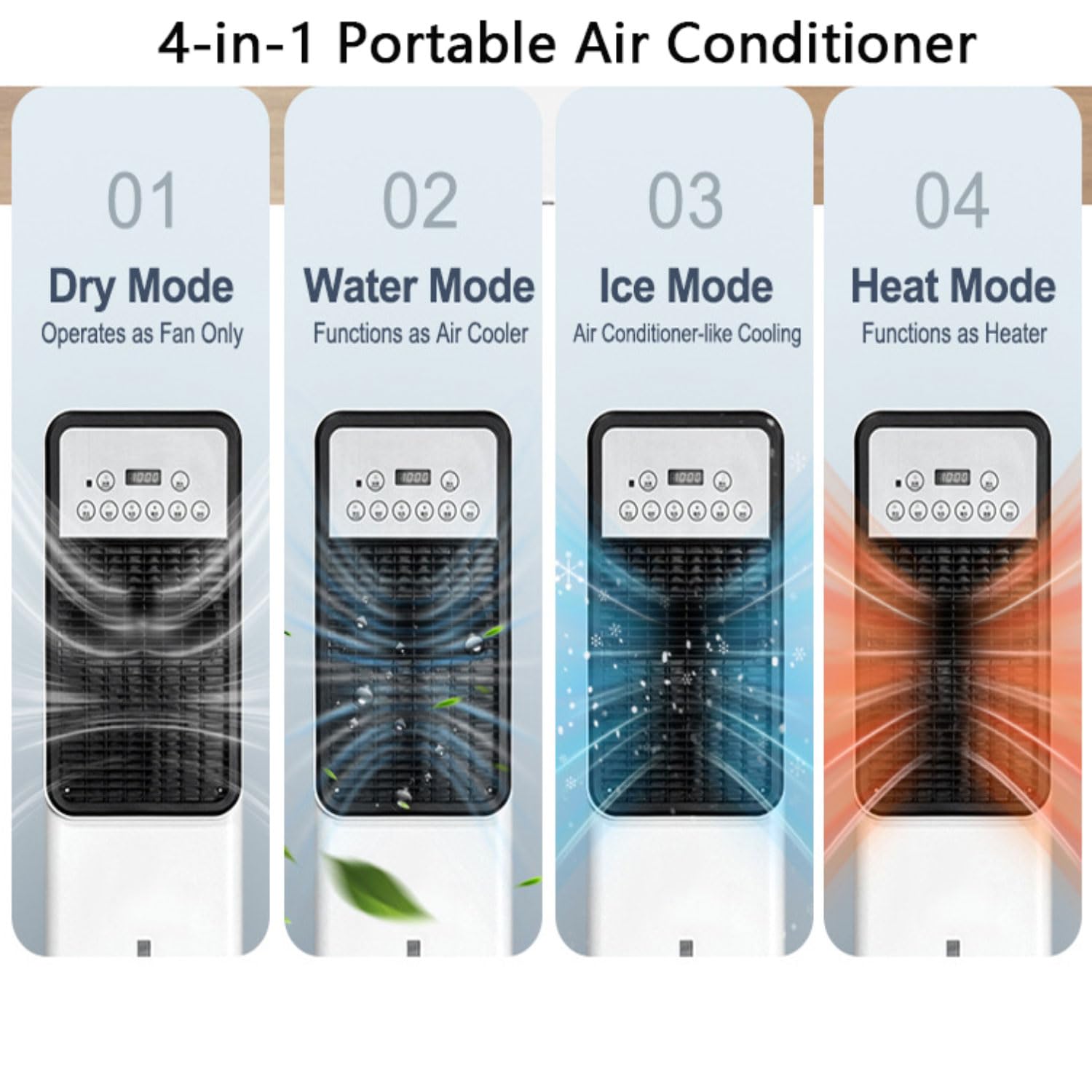 Enfriador de aire evaporativo portátil 3 en 1 con tanque de agua de 3 litros, 4 modos, 3 velocidades, control remoto, oscilación de 120°, temporizador de 12 horas para refrigeración de habitaciones