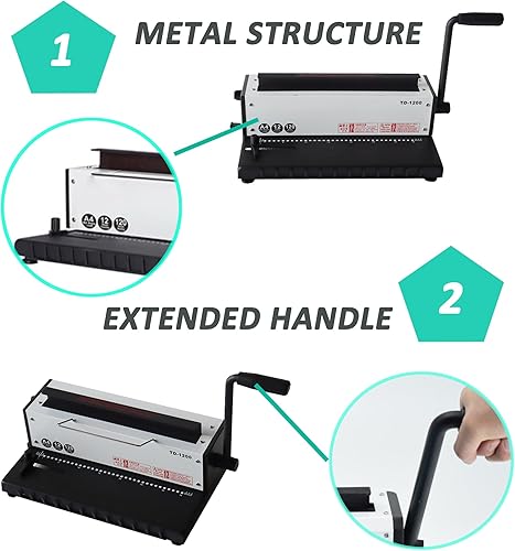 Miniatura 3 de TECHTONGDA - Encuadernadora manual de bobina para libros de oficina con 34 agujeros se ata hasta 120 páginas