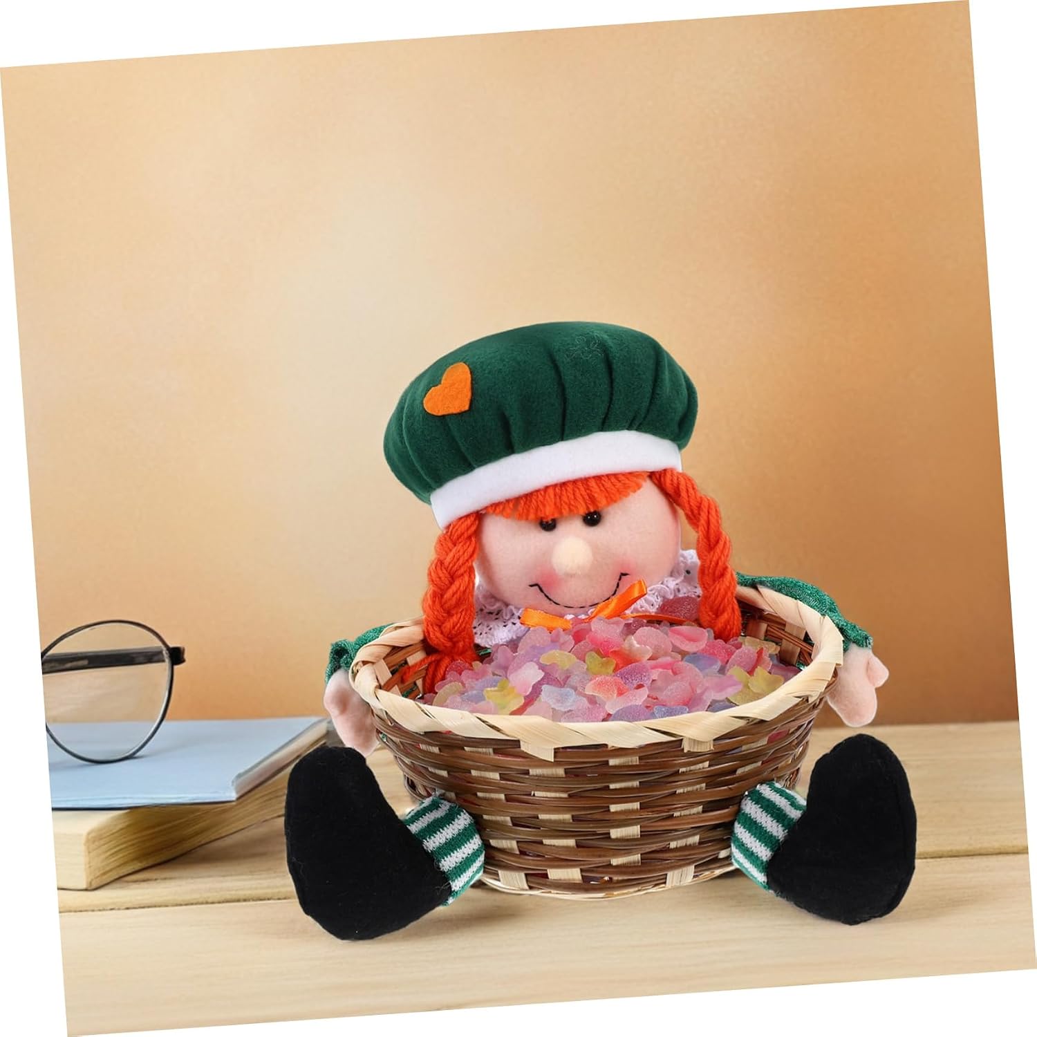 ABOOFAN Irish Gnome Candy Storage Basket Handmade Shamrock Table Centerpiece for St Patrick's Day Decorations for Farmhouse Style Celebrations