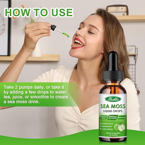 Miniatura 7 de Bunkka Gotas líquidas de musgo marino, suplemento orgánico de musgo marino irlandés, raíz de bardana y vejiga para el sistema inmunológico,