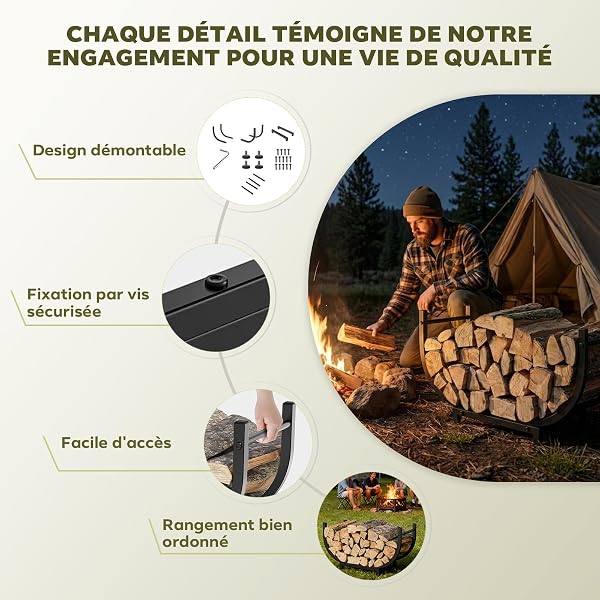 Ribech Rangement à Bois de Chauffage en Métal Porte-bûches pour Intérieur et Extérieur | Étagère Design pour Cheminée, Jardin, Camping et Camping-car | Montage Facile, Noir - 4
