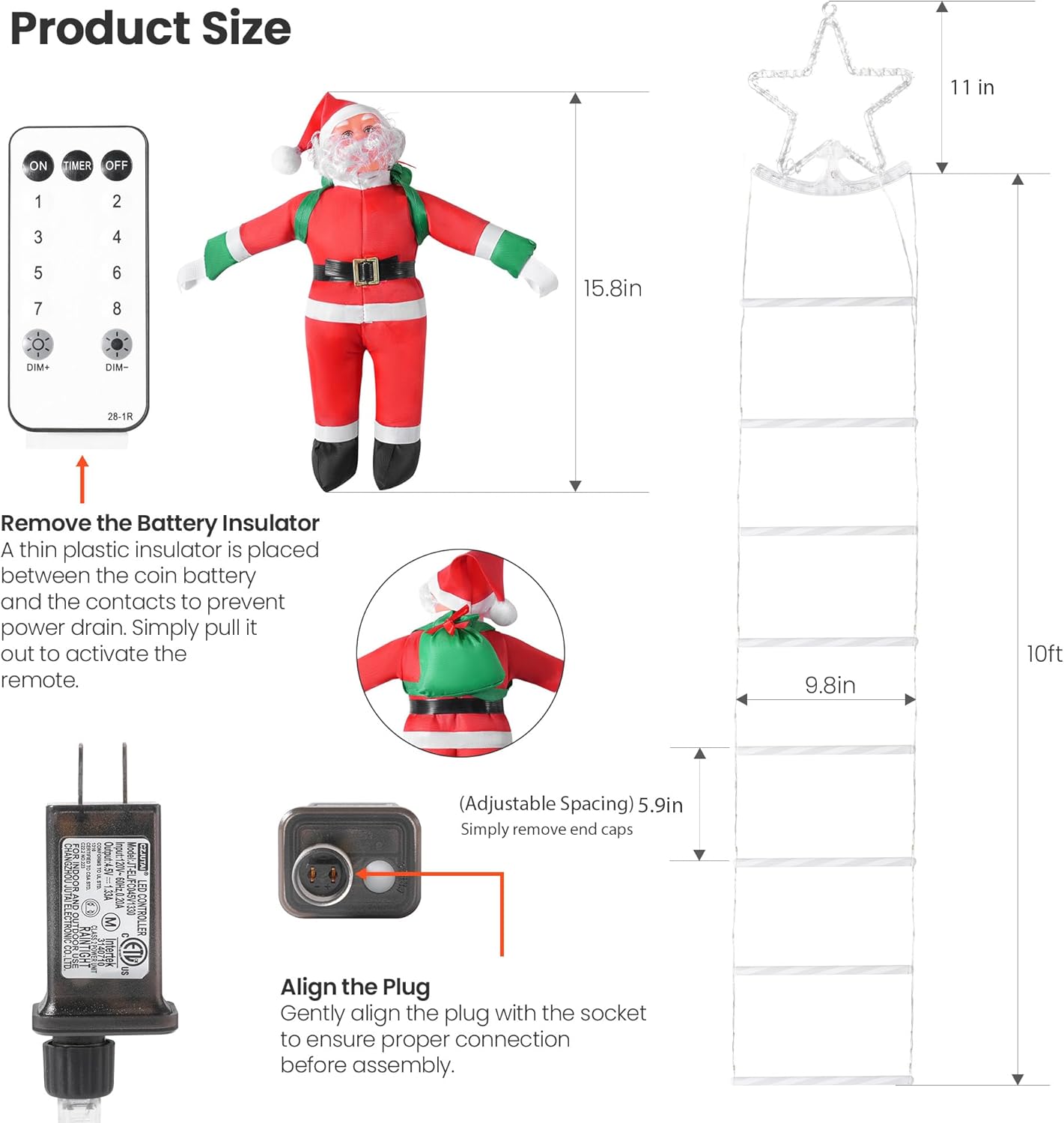 360 LED Lights Adjustable 10ft Vertical IP65 Waterproof Remote Control Christmas Stair Light, Warm White LED Indoor/Outdoor Hanging Star Step Decor with 8 Effects