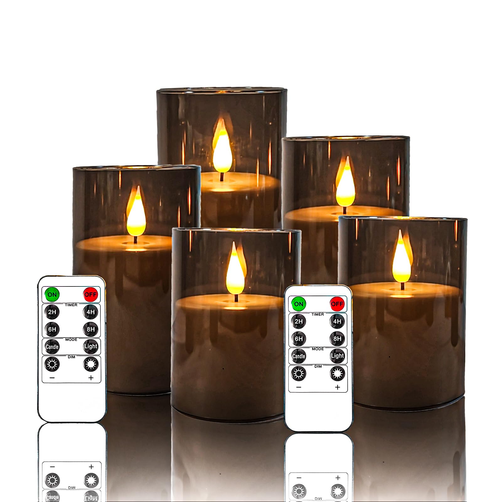 NICEME Candele senza fiamma tremolanti grigie, candele a pilastro a LED in acrilico a batteria, con telecomando e timer, candele senza fiamma, per Natale, Capodanno, decorazione per la casa, set di 5