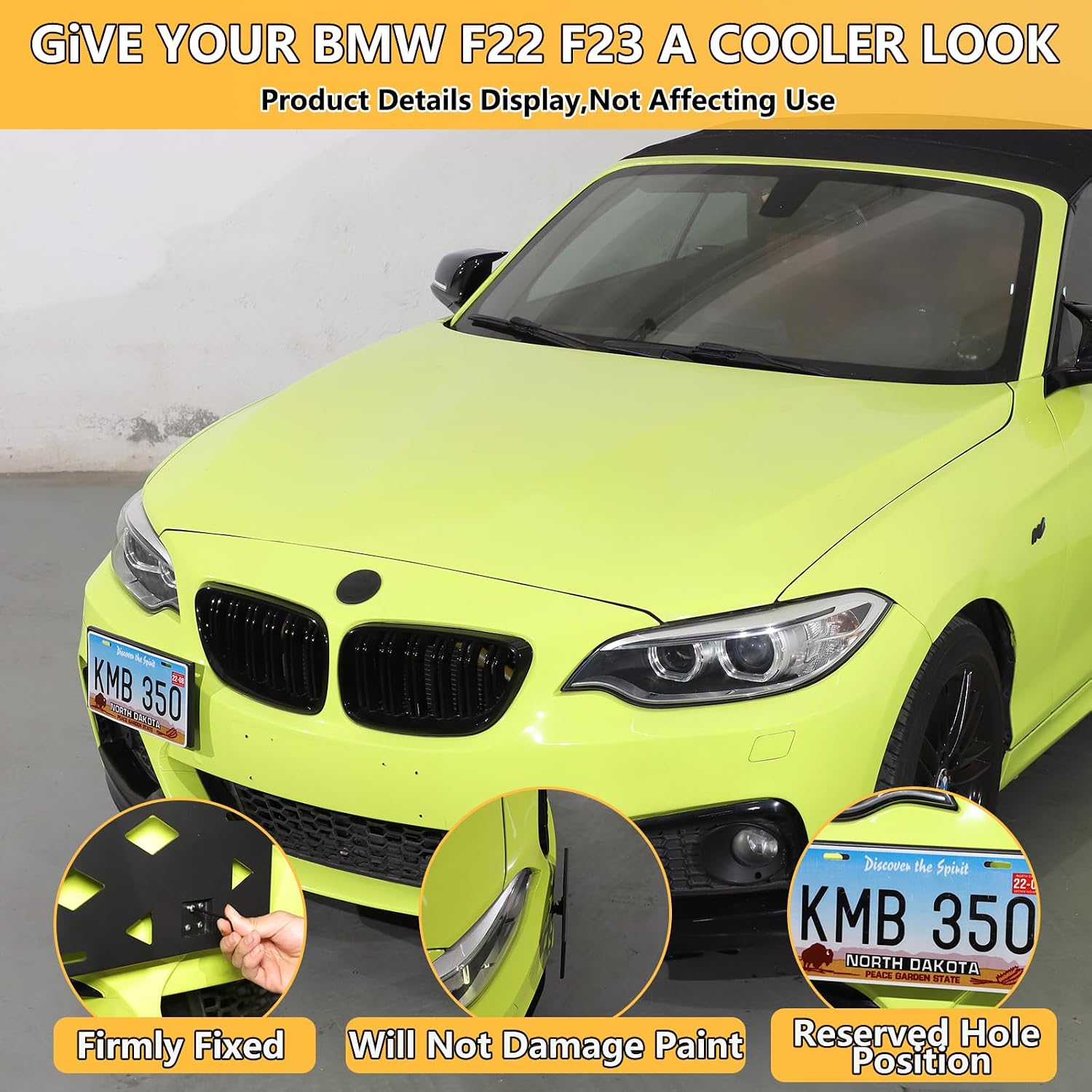 Front Bumper Tow Hook License Plate Mount Bracket Compatible with BMW,No Drill Tow Bumper Tow Hole Hook License Plate Mount Adapter Relocation Kit Accessories (Only For BMW 2 Series F22 F23 2014-2019)