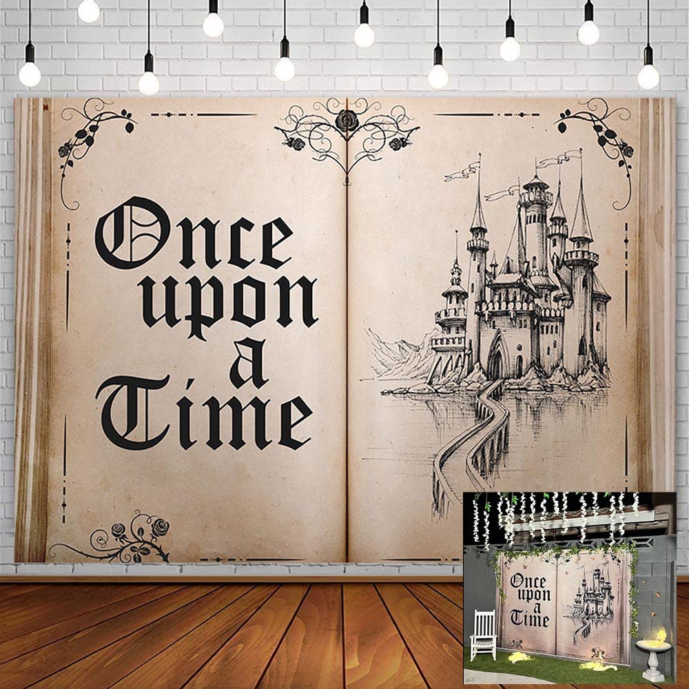 Sendy 7x5ft Fairy Tale Books Backdrop Once Upon a Time Old Opening Book Party Decorations Ancient Castle Princess Wedding Birthday Party Baby Shower Banner Photography Background Photo Studio Props