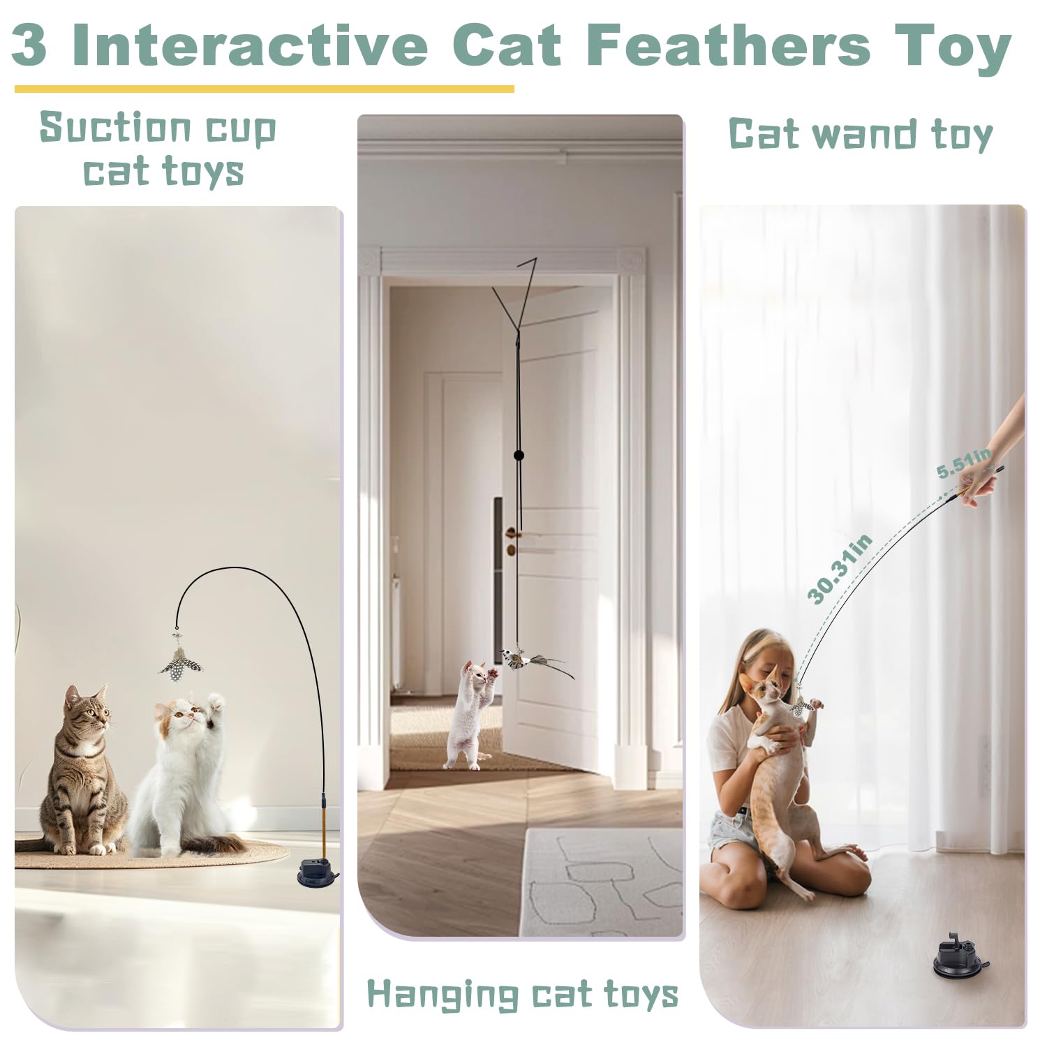 CUUOOT 7-in-1 Interactive Cat Toys for Indoor Cats with Washable Adhesive Suction Cup, Hanging Cat Toys, Silvervine Stick and Sisal Chew Rope Catnip Teething Toy for Bored Kitten