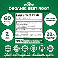 Vista 3 de Zazzee USDA Orgánico Extracto de Raíz de Remolacha 8000 mg Concentración 20:1, 60 Cápsulas Veganas de Liberación Rápida, Extracto de Pimienta Negra