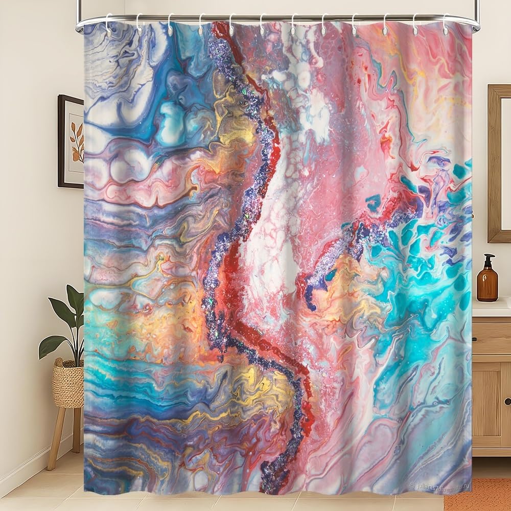 Xiaoterna Marble Shower Curtain Modern Luxury Colorful Gradient Marble Waterproof Bathroom Curtain Abstract Art Gilding Wave Textured Washable Mildew Resistant Fabric Home Decoration 120x180cm