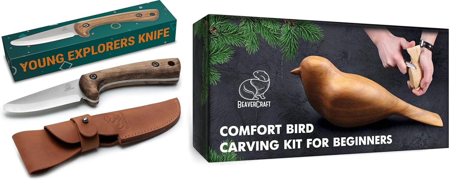 BeaverCraft BSH Kids Boy Scout Knife DIY01 Wood Carving Kit Comfort Bird Kits for Adults Hobbies Whittling Knife