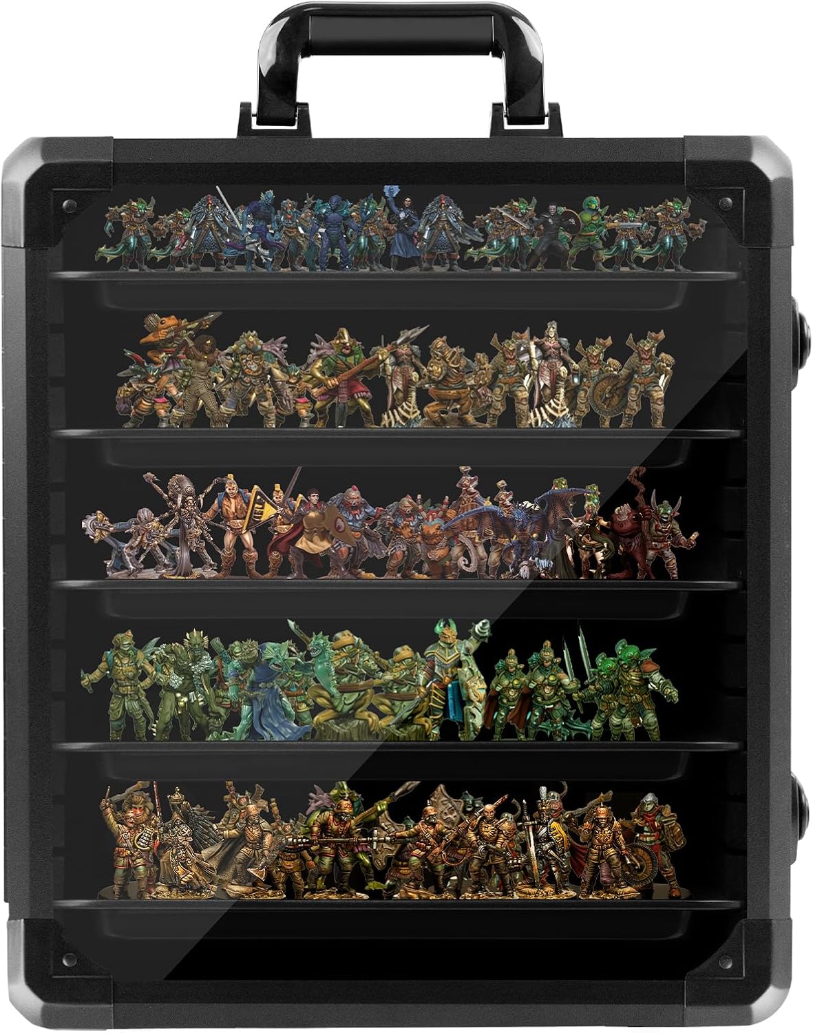 Miniature Carrying Case, Aluminum Alloy Frame & Clear Window for Display & Secure Transport Miniature Storage Case with Lock for Warhammer Miniatures, Figures and Collectibles (Medium)