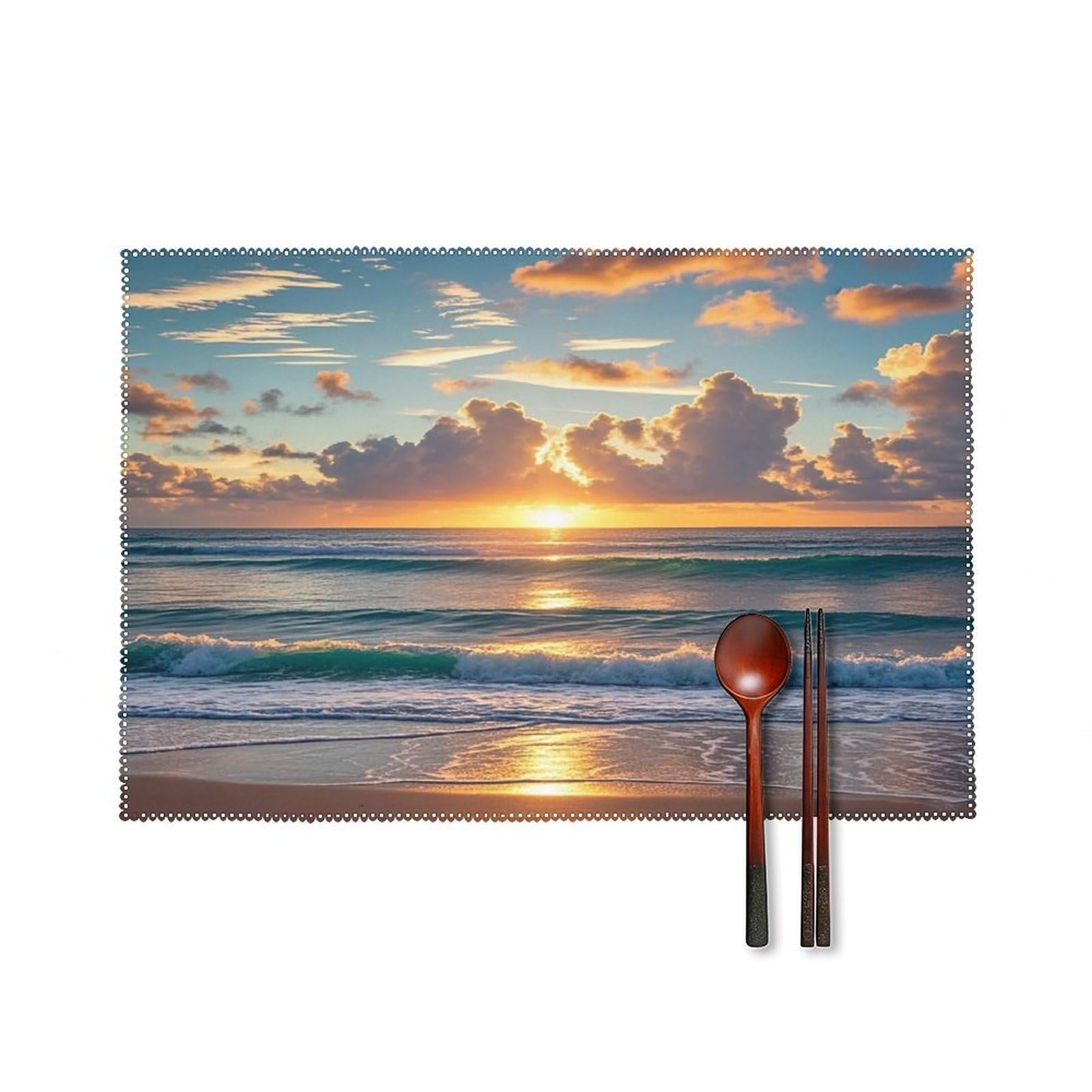 Beach Maui Hawaii Sunset Placemats Set of 6 Washable Farmhouse Dining Table Mat Non Slip Heat Resistant Non-Slip Place Mats Easy Clean Table Protective Placemats for Indoors & Outdoors