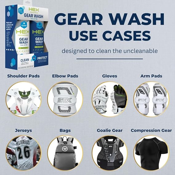 HEX Performance Sport Scent Dual Action Gear Wash, 4oz - Designed for Lacrosse Pads, Hockey Gear, Football Pads, Boxing Gloves, Compression Apparel, Outerwear, Base Layers, Sports Apparel