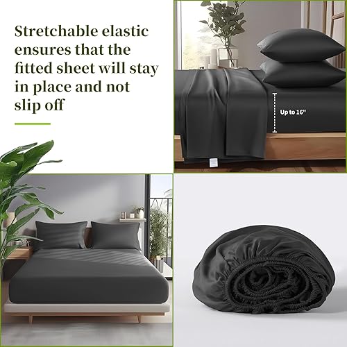 Miniatura 6 de Shilucheng Juego de sábanas 100% de bambú refrescante, tamaño matrimonial, sábanas suaves de 1800 hilos, bolsillo profundo de 16 pulgadas,