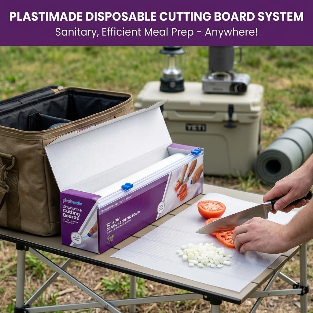 Hojas de tabla de cortar desechables con cortador deslizante integrado, tablas de cortar de plástico flexibles para preparación de comidas de cocina, camping, viajes, portón trasero y uso