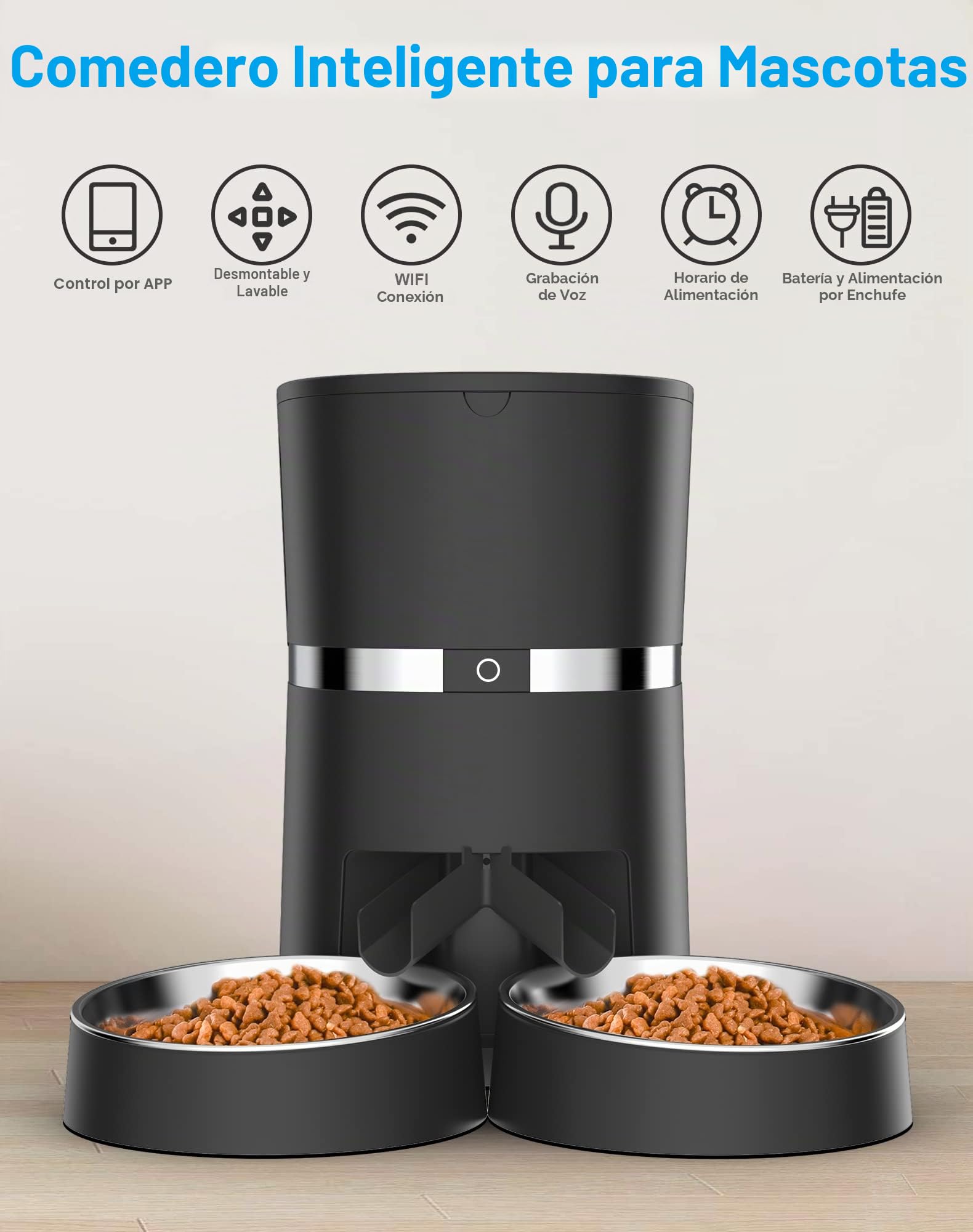 2.4G WiFi Comedero Automático para Gatos y Perros & Múltiples Mascotas,Dispensador de Comida con Control Remoto de Aplicación,10s grabación de Voz,Programable Tiempo de la Comida y Porciones