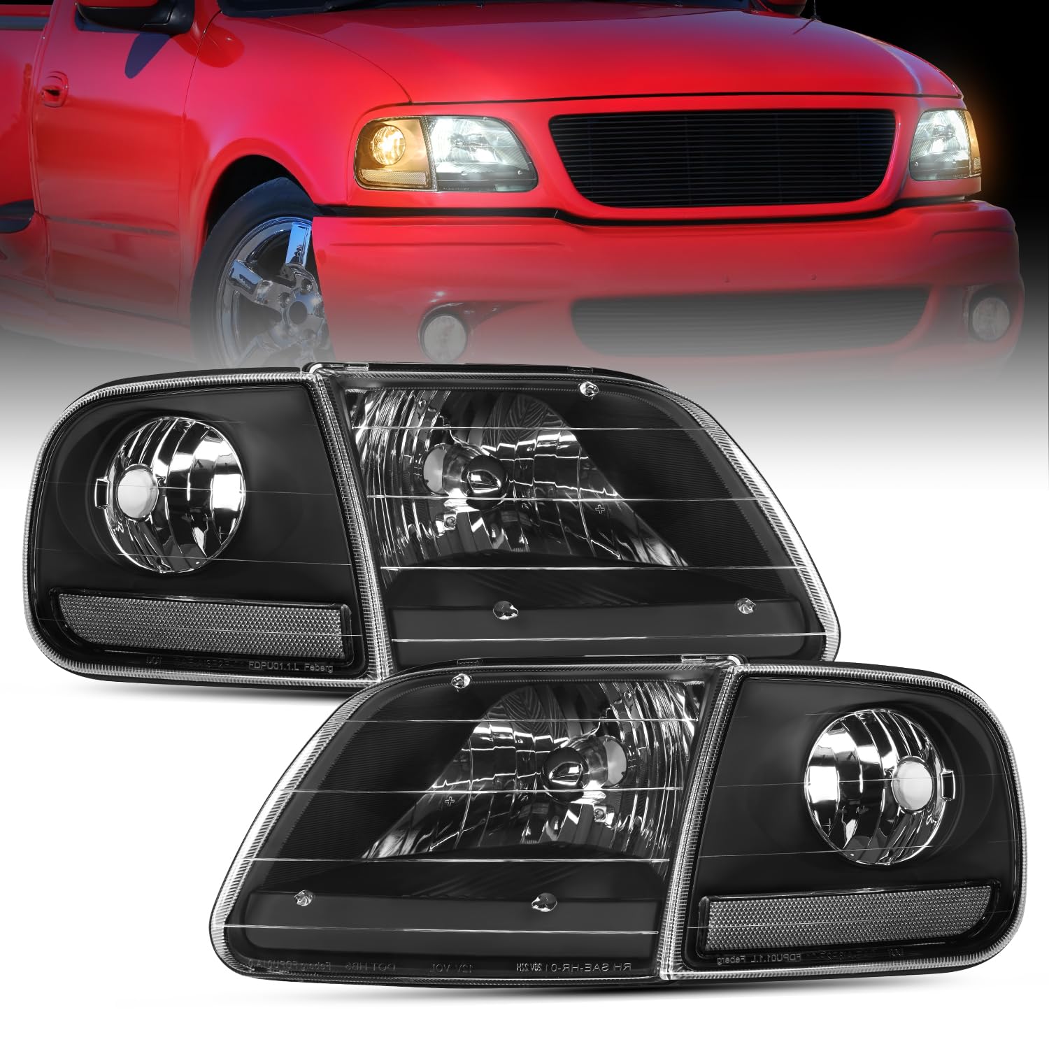Photo 1 of ***ONE HEADLIGHT IS BROKEN*** Nilight Headlight Assembly Compatible with 1997 1998 1999 2000 2001 2002 2003 Ford F-150 Expedition Black Housing