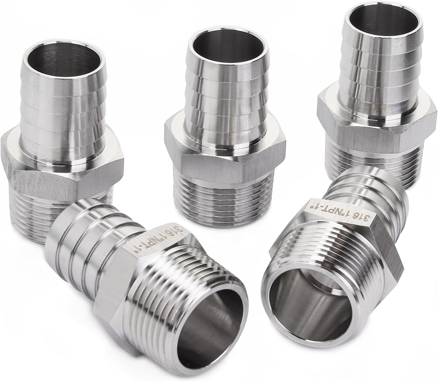LTWFITTING Bar Production Stainless Steel 316 Barb Fitting Coupler/Connector 1" Hose ID x 1" Male NPT (Pack of 5)