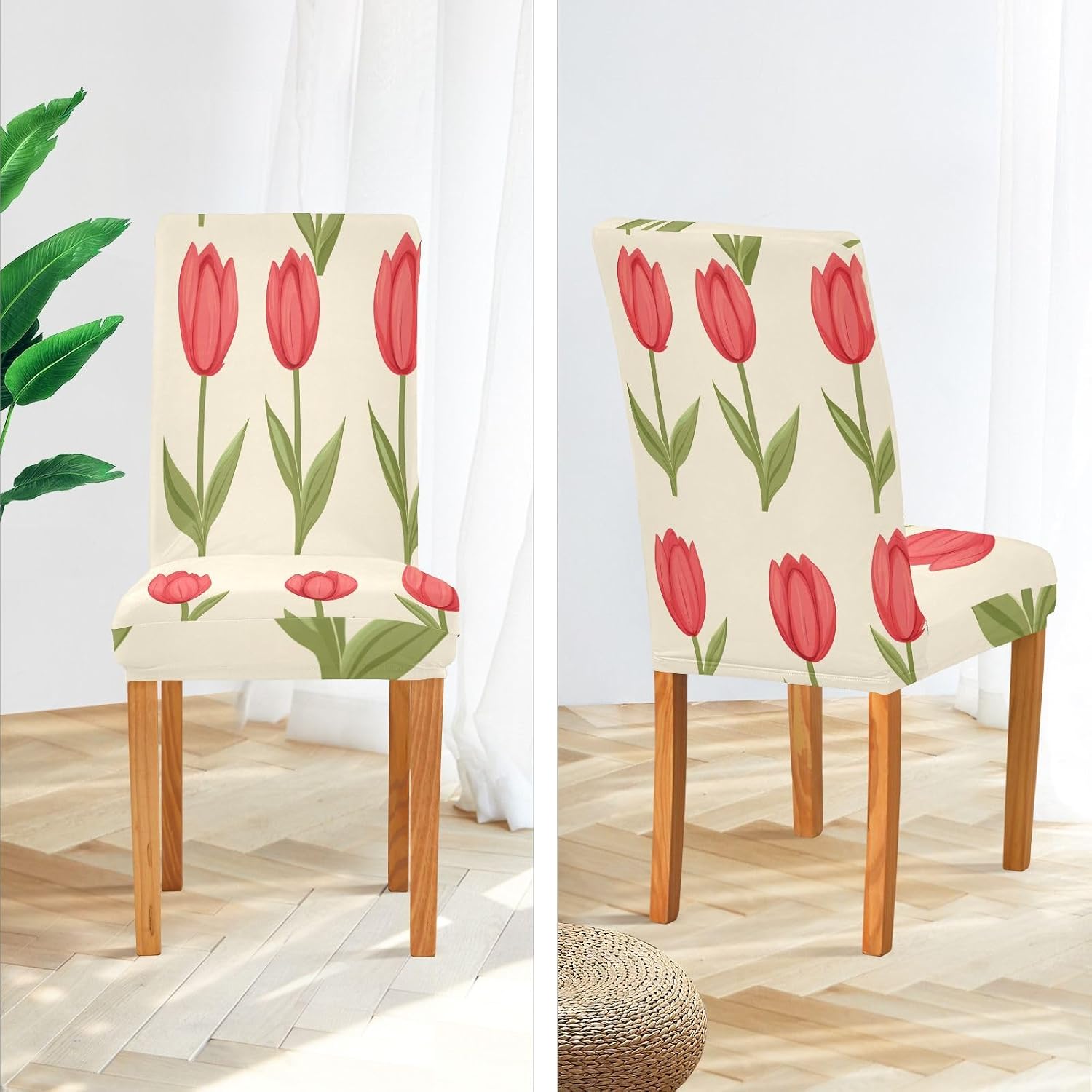 ALAZA Chair Covers for Dining Room, Sweet Red Tulip Stretch Chair Cover Sets Chair Protector Removable Washable for Ktichen Restaurant Hotel