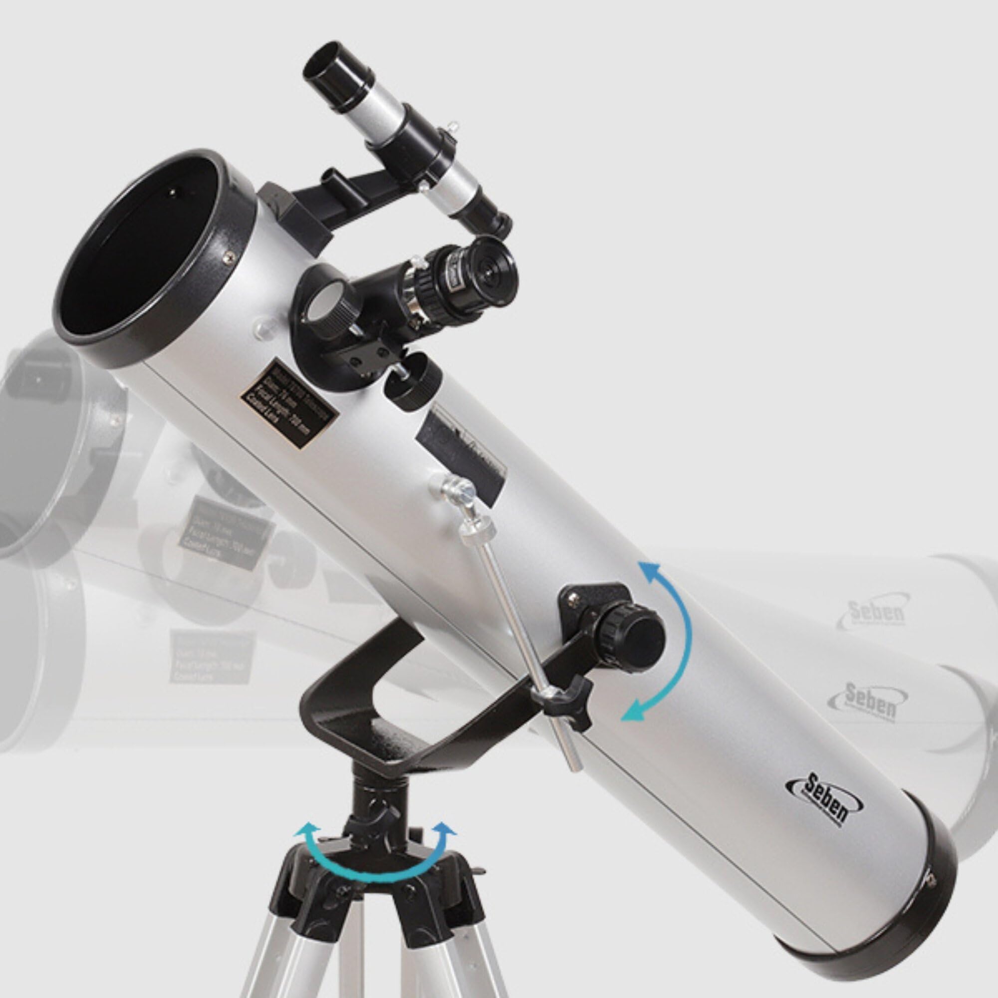 Seben 76/700 AZ - Telescopio astronómico de Espejos para niños Que Incluye un trípode de Aluminio y un Gran Juego de filtros para el Ocular