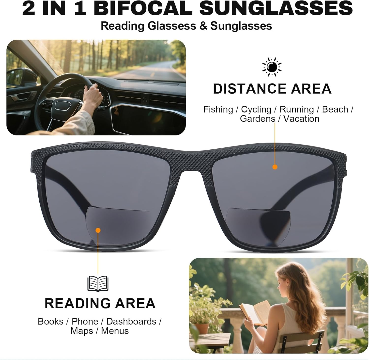 Bifocal Sunglasses for Men, Lightweight TR90 Bifocal Reading Sunglasses Sports Sunglass Readers for Fishing Driving - Image 3