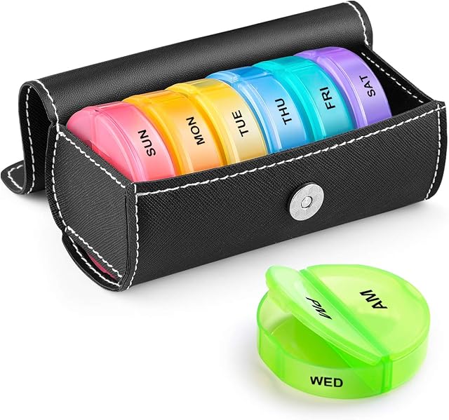 Amazon Brand  Eono 7 Day Pill Box Organiser AM PM - Weekly Pill Box Case with 14 Compartments with Moisture-Proof Design