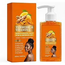 Turmeric Vitamin C Orange Exfoliating Shower Gel with Cocoa Seed Scrub Particles, Mattifying Skin Brightening Body Wash to Fix Uneven Skin Texture, Gentle Daily Body Only Cleanser 1PC