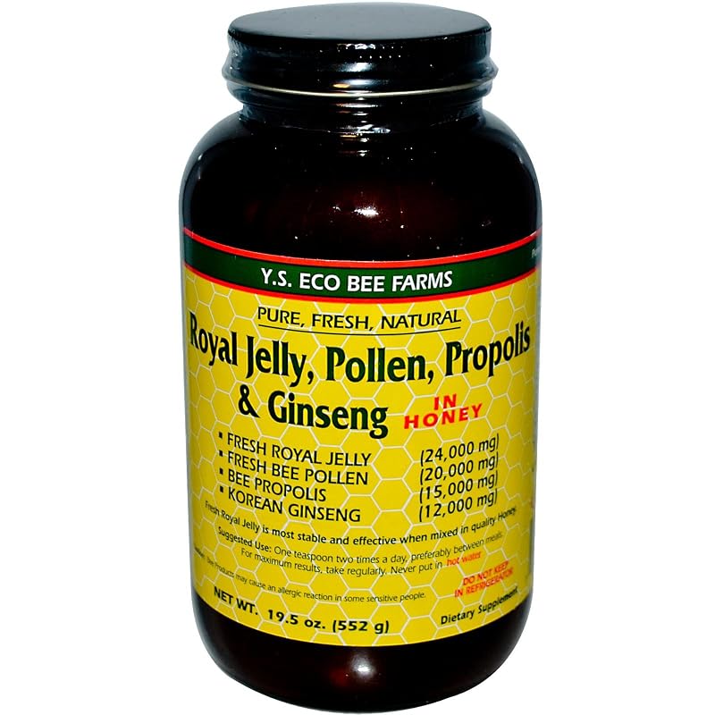 Y.S. Royal Jelly Geleia Real, Pólen, Própolis e Ginseng em Mel, 24.000 mg + 20.000 mg + 15.000 mg, 577 mL