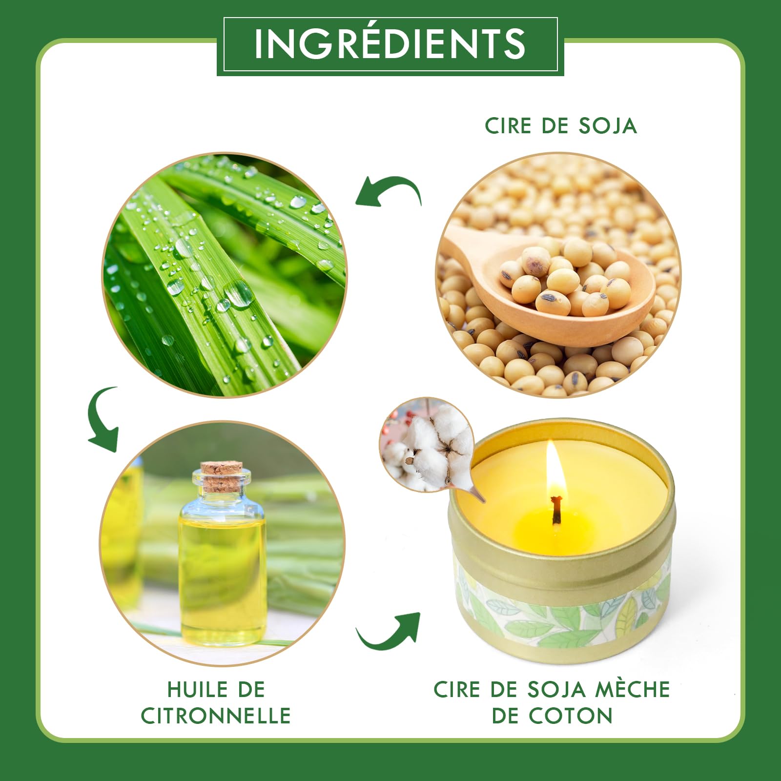 Citronella Kerzen, Zitronengras Duftkerzen Outdoor, Citronella Duftkerze, Kerze Geschenkset mit Sojawachs für Innen und Außen, Garten, Camping, Picknick, Draussen (6 Kerzen)