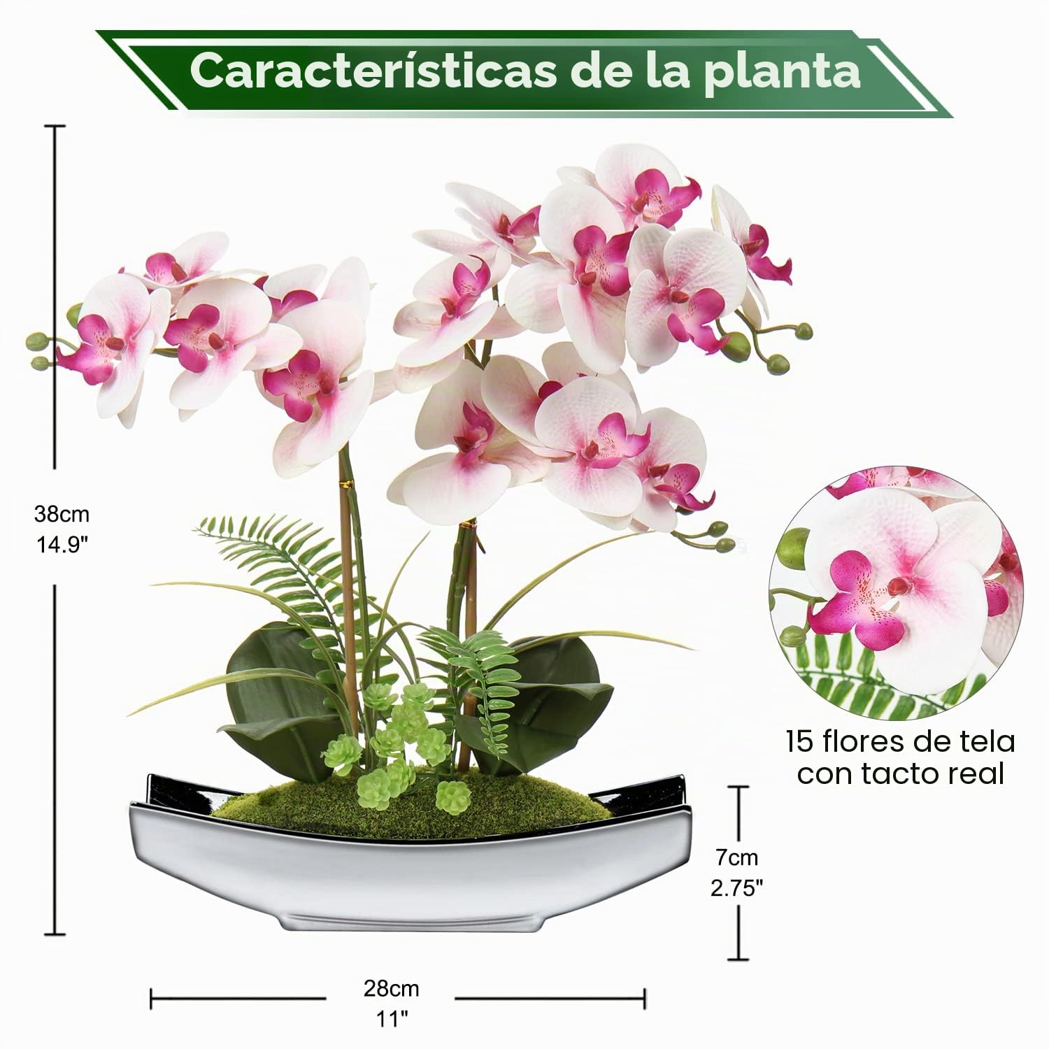Bonsái de orquídea artificial en maceta para centro de mesa, sala de estar, decoración del hogar, etc., flores Phalaenopsis artificiales de seda