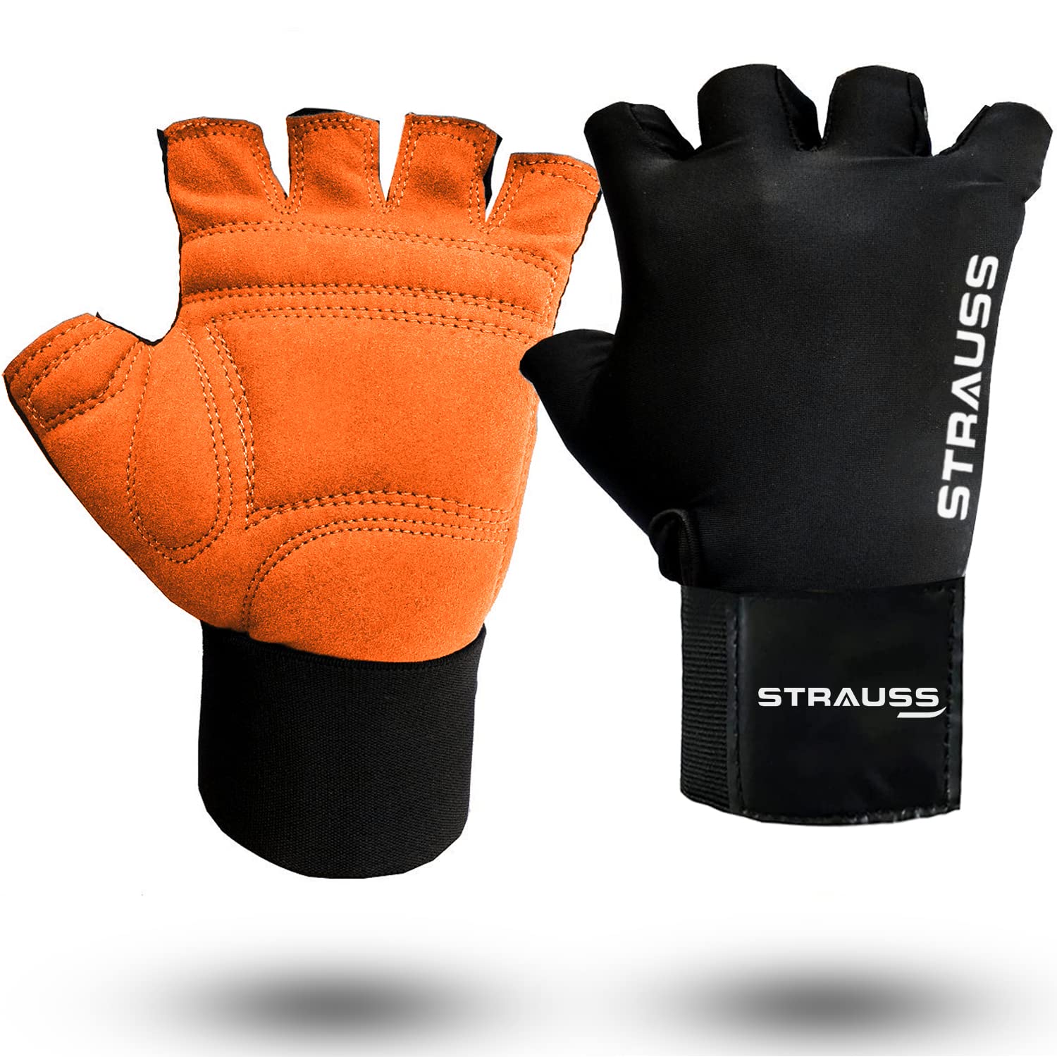 Strauss Suede Gym Gloves for Weightlifting, Training, Cycling, Exercise & Gym | Half Finger Design, 8mm Foam Cushioning, Anti-Slip & Breathable Lycra Material, (Black), (Small)-image-47