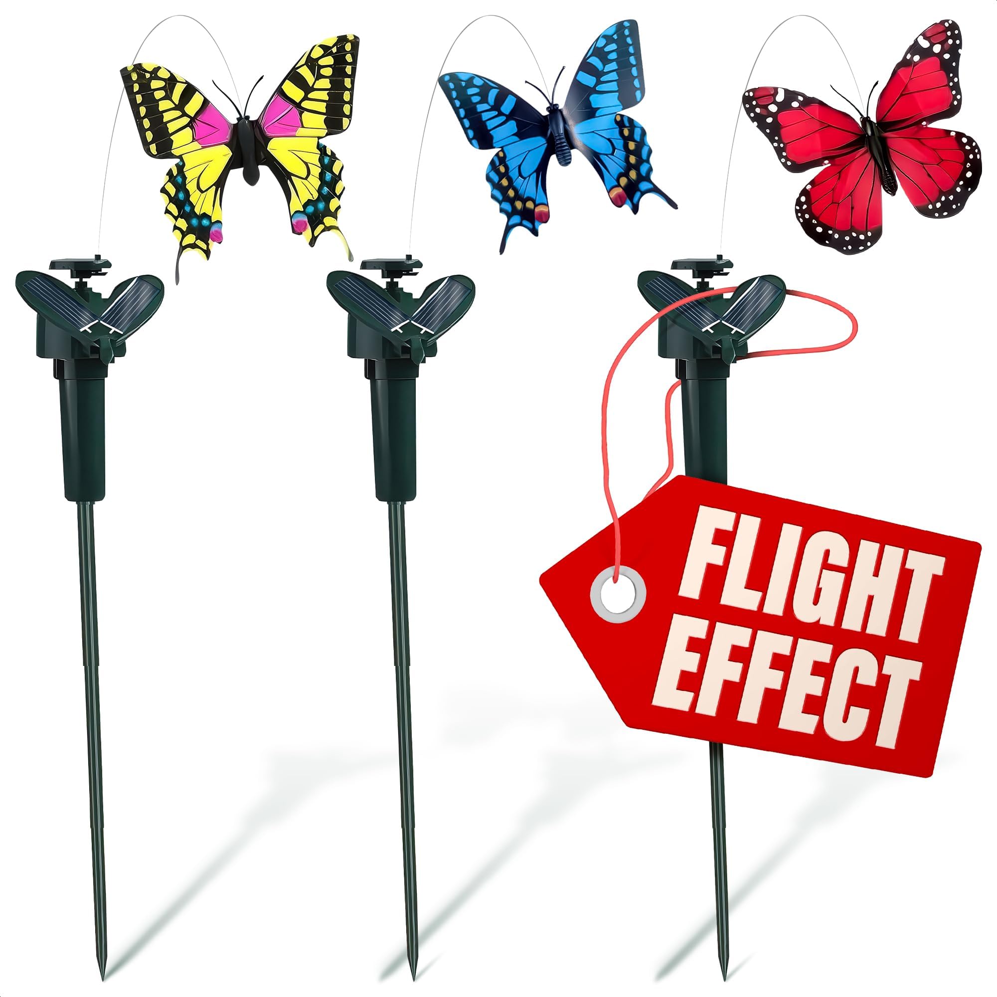 3 Pcs Flying Butterflies for Centerpieces – Wings Flutter in Sunlight, 3 Bright Colors, Waterproof – Moving Butterfly Decorations for Yard, Flowerbeds, Outdoor Centerpieces & Garden Decor for Outside
