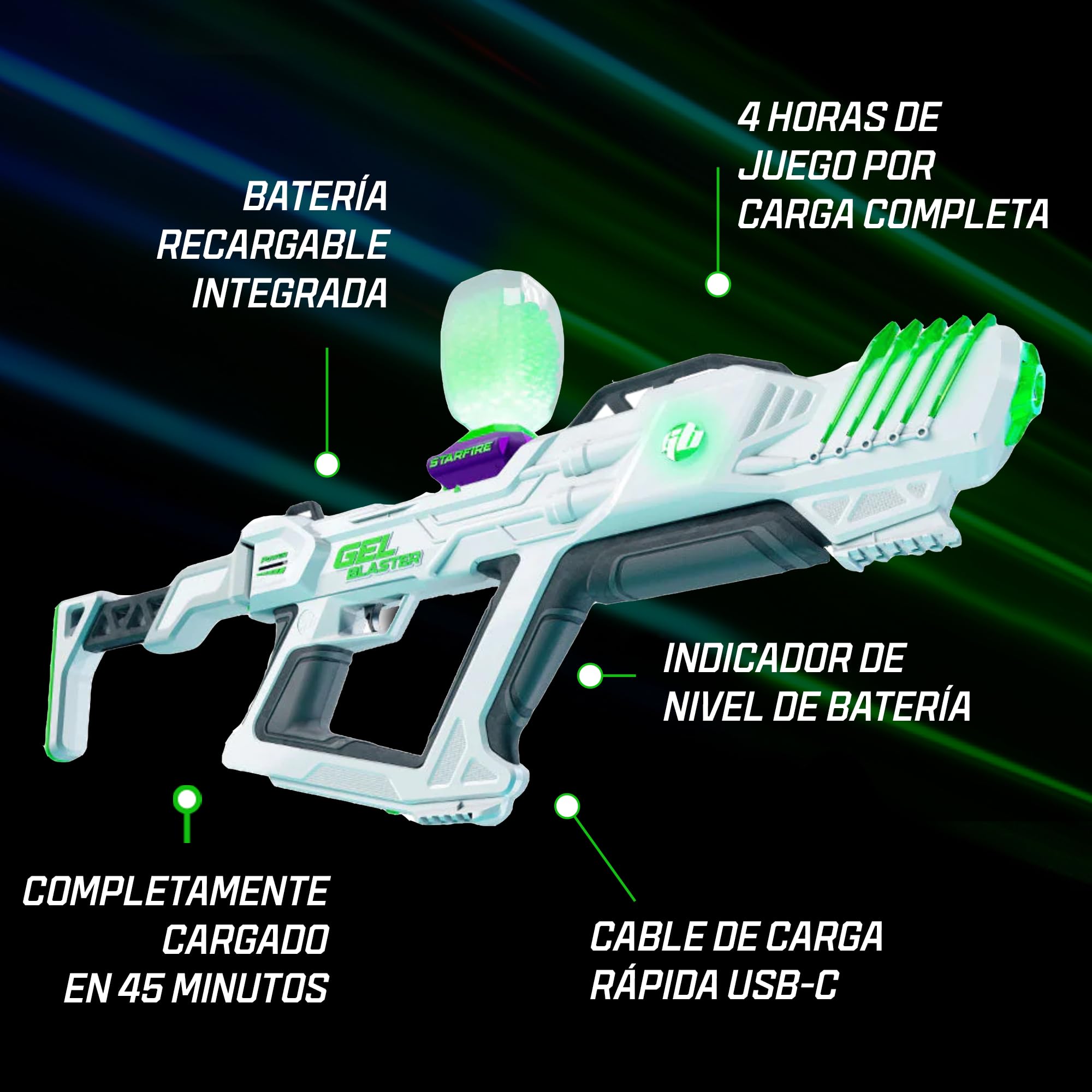 Gel Blaster The Original Surge XL Gel Blaster - Alcance extendido de 150 pies/45 Metros, 16,000 Disparos, Gel Ball Blaster de Alto Rendimiento, Modos semiautomático, para Mayores de 14 años