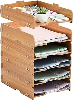 Ablagefächer Stapelbar, 6 STÜCK Büro Organizer Schreibtisch Briefablage Holz für Ablage Schreibtisch/Ablagefächer/Dokumentenablage/Papierablage Aktenablage A4