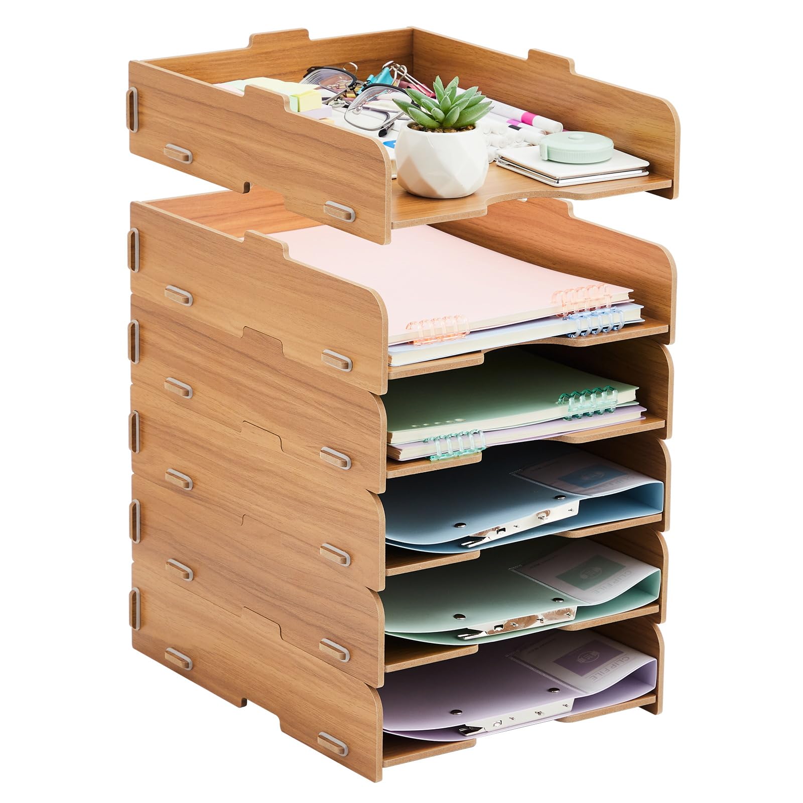 Tonsmile Ablagefächer Stapelbar, 6 STÜCK Büro Organizer Schreibtisch Briefablage Holz für Ablage Schreibtisch/Ablagefächer/Dokumentenablage/Papierablage Aktenablage A4