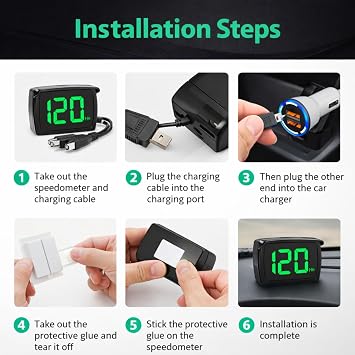 Digital GPS Speedometer HUD with LED Display, Large Font MPH Head-Up Display, Universal Fit for Cars, Trucks, Motorcycles, Plug & Play USB Connection,Accurate Speed Tracking,with USB cable + charger