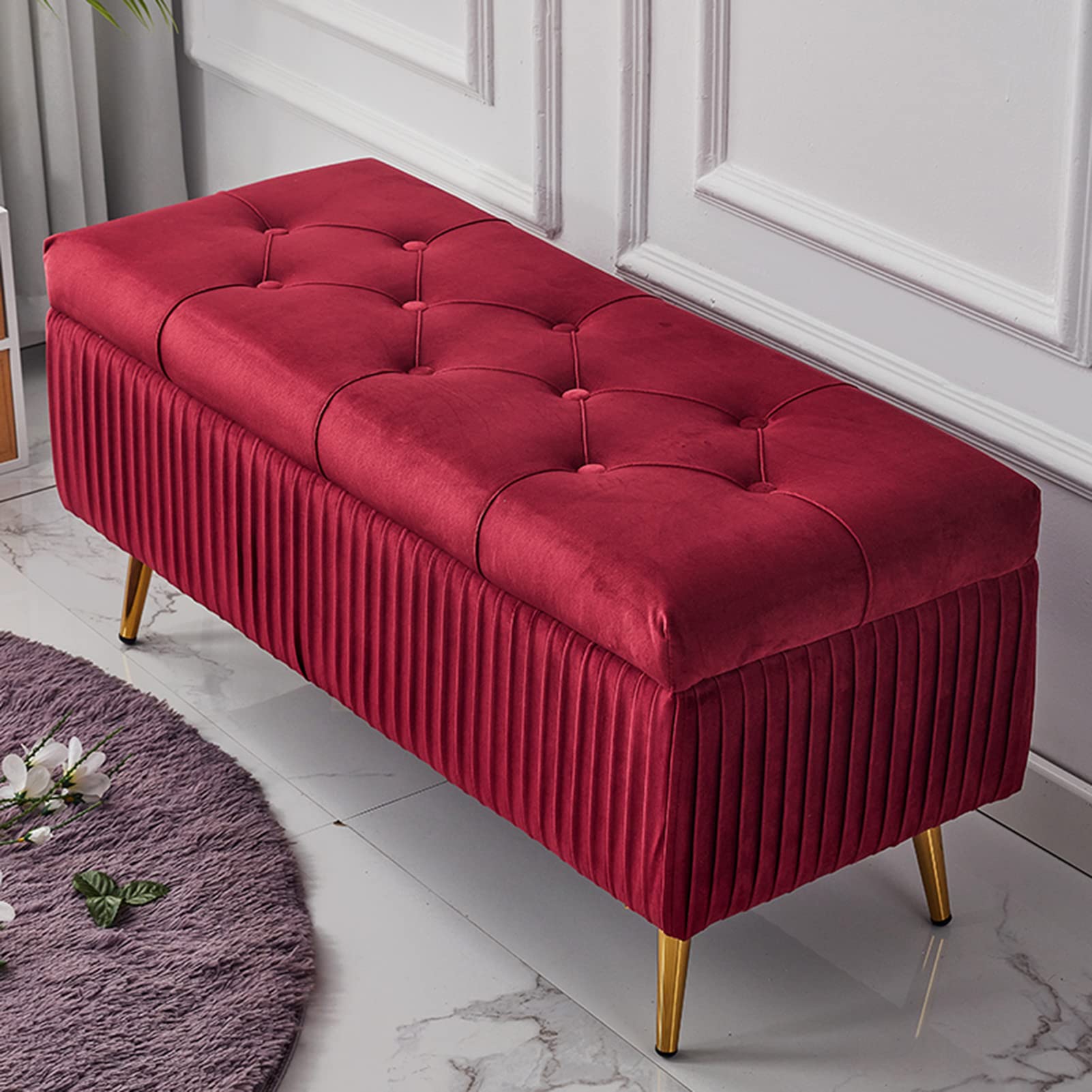 Siège rembourré 2-en-1 avec rangement caché | Coffre repose-pieds 80x40x45 cm