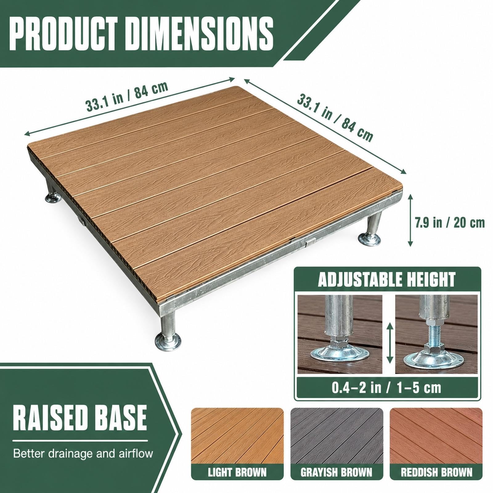 Piattaforma rialzata in WPC, Ponte modulare resistente alle intemperie | Pavimentazione fai-da-te resistente alle intemperie per giardino, prato e cortile(Grayish brown)