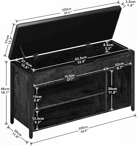 Miniatura 8 de astimey Banco de zapatos, banco de almacenamiento de zapatos, estante ajustable, estante de metal y madera con cojín para entrada, dormitorio,
