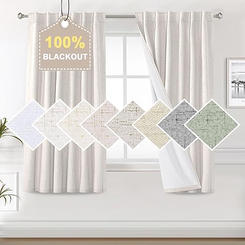 Miniatura 1 de H.VERSAILTEX Cortinas de lino sintético 100 % opacas para dormitorio, 63 pulgadas de largo, con aislamiento térmico y aspecto de lino, con pestaña