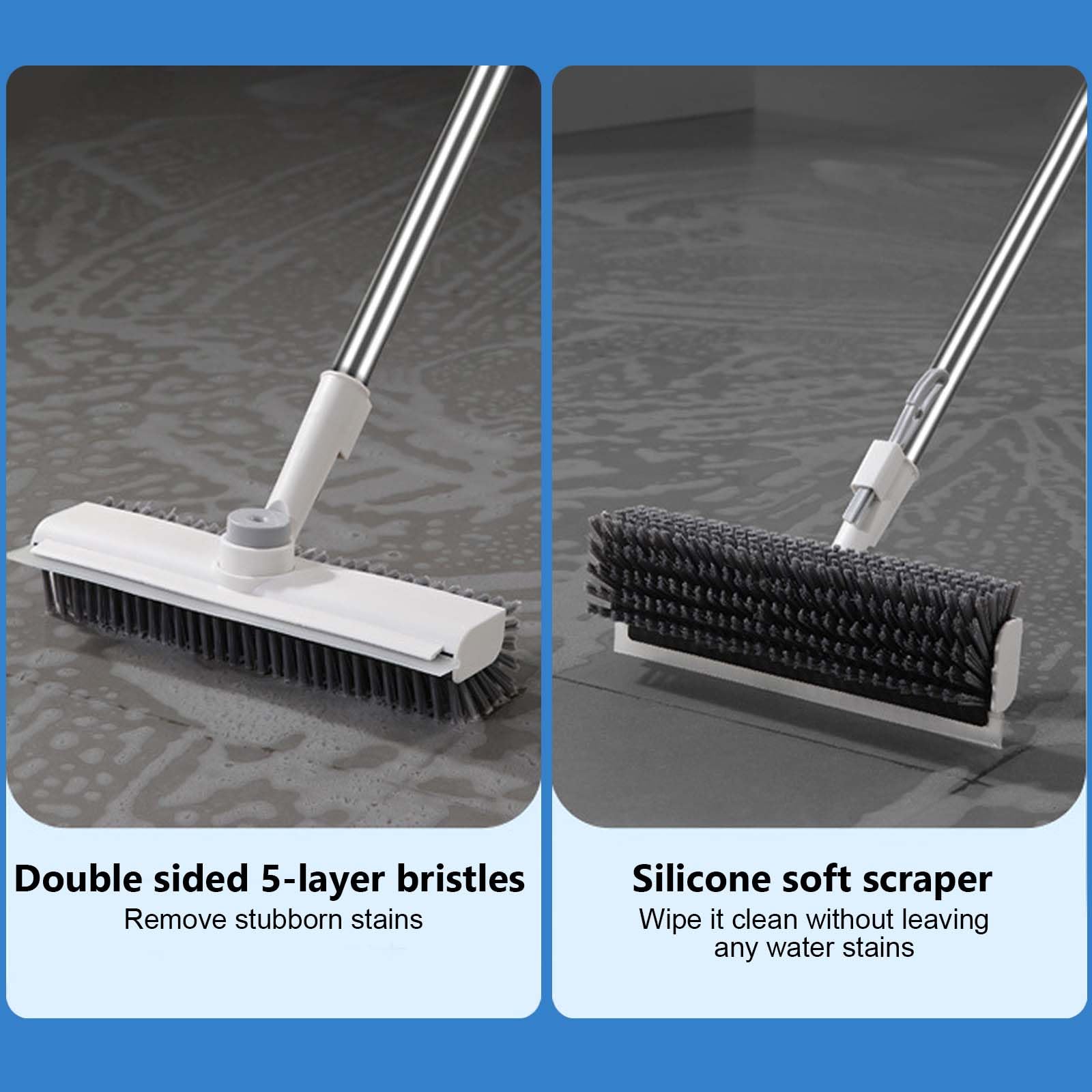 Brosse à Récurer 3-en-1 Avec Raclette | Nettoyage Sols, Carrelage, Joints | Poignée 127cm