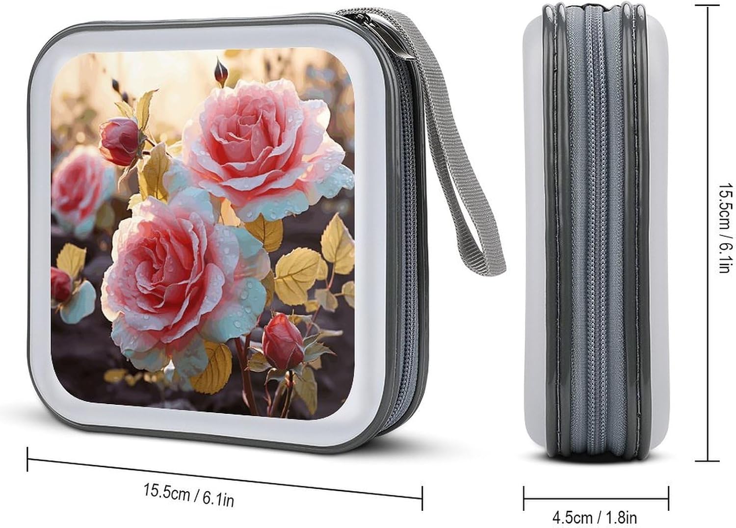 Rose Flower Wildflowers DVD Case 40 Capacity Protective Storage Organizer Binder Booklet Album Portable Disc Wallet Car CD Disk Holder Hard Plastic CD Cases CD DVD Case Holder