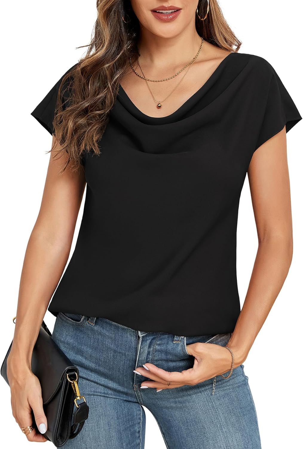 Women's Summer Blouses Chiffon Loose-fit Casual Short Sleeve Blouse V Neck Tops Office Work Shirts - Image 2