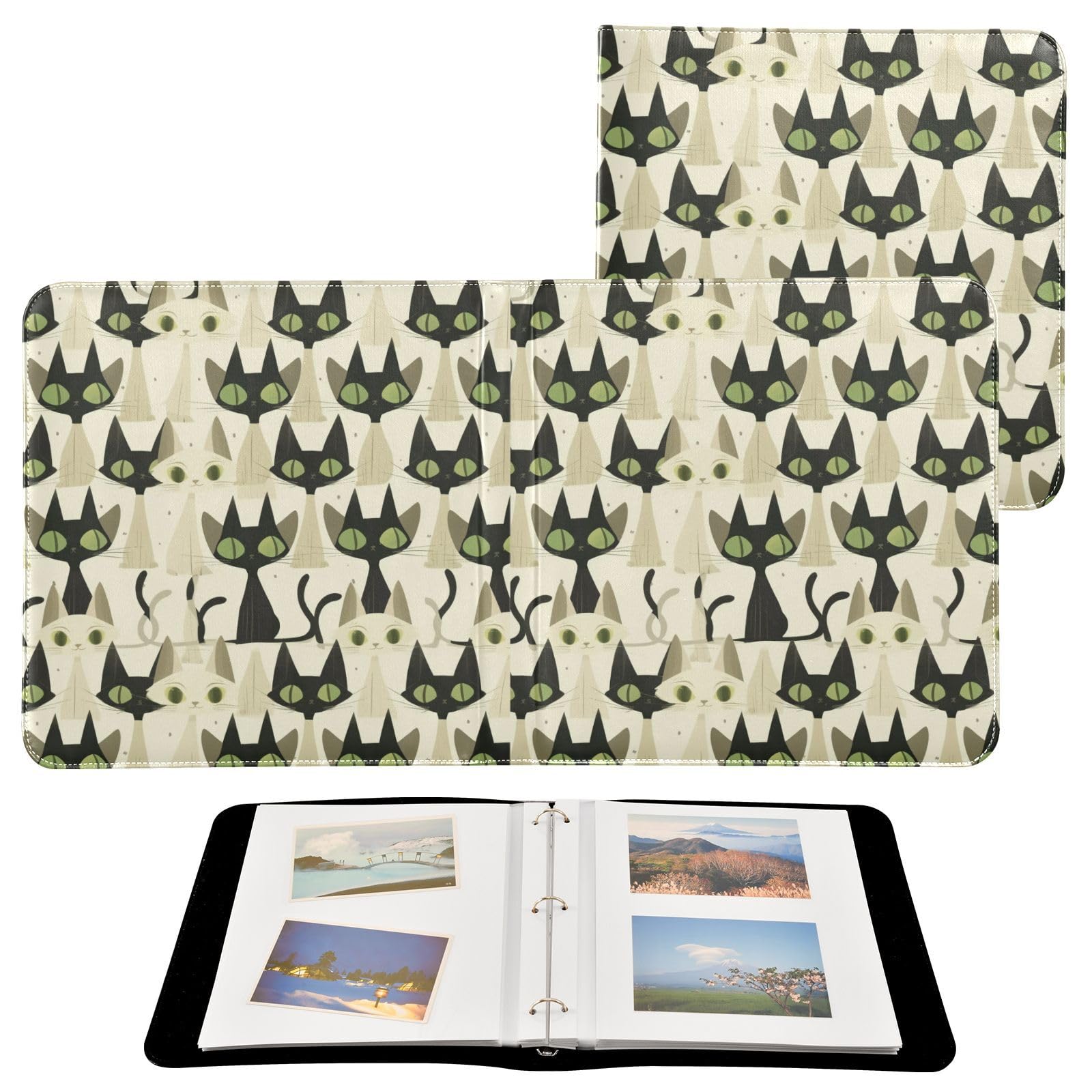 Kigai Cute Cats Photo Album Self Adhesive Scrapbook Album Leather Cover DIY Picture Scrap Book with 20 Adhesive Sheets, 11.8x24x0.8 inch