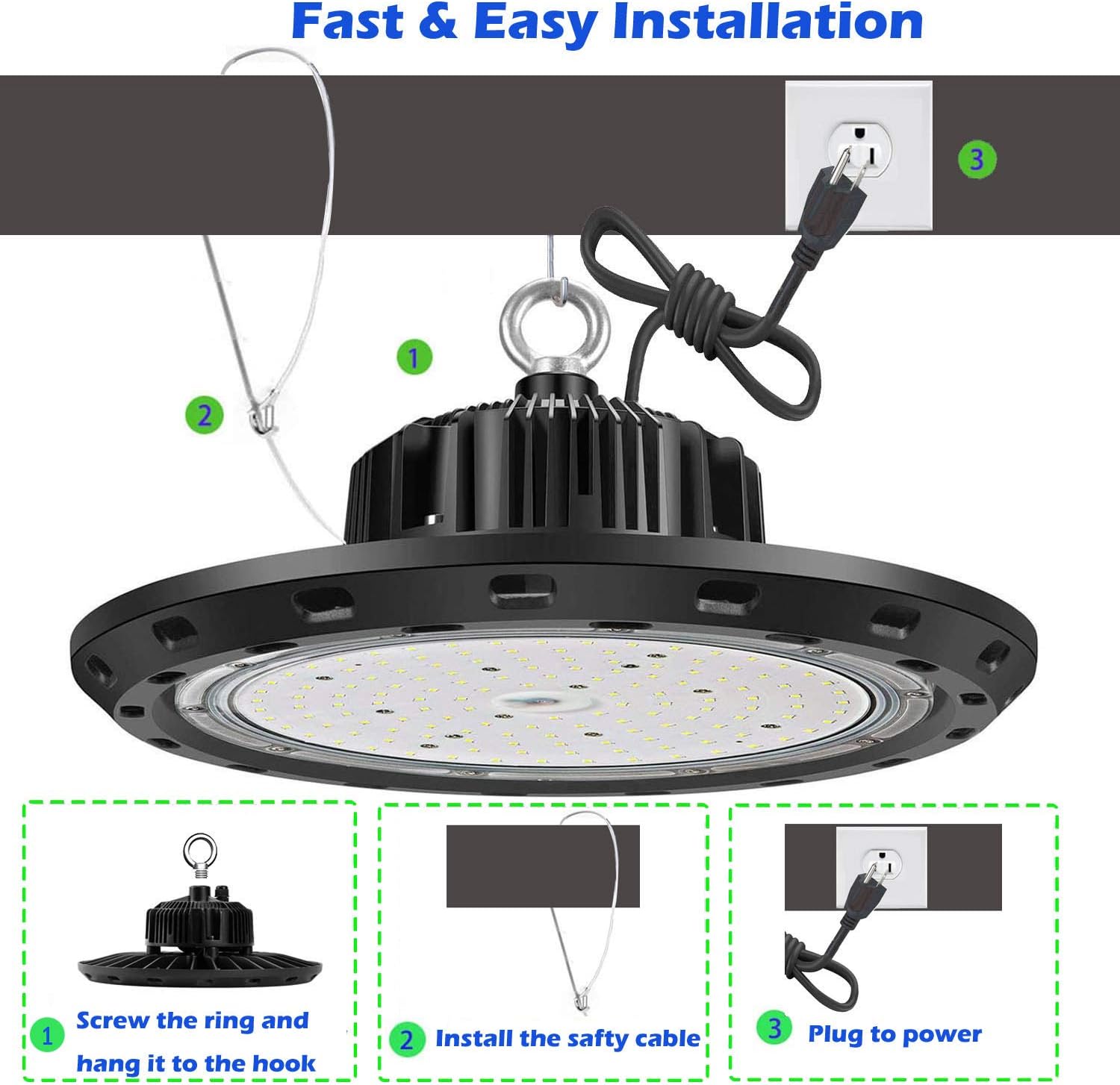 Bеѕt Sеllеr UFO LED High Bay Light 100W Ultra Bright Ceiling Lamp for Garage,Shop,Gym,Warehouse Work Commercial Lighting Grade 15000LM 120V 5000K IP65 (100W)