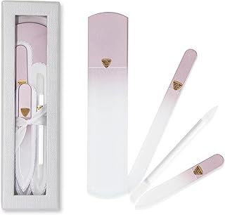 Bona Fide Beauty Handmade Czech Glass Manicure Pedicure Gift Set for Women, 4PC Gift Set in Rose Gold with Glass Foot File, Cuticle Pusher and Two Nail Filers
