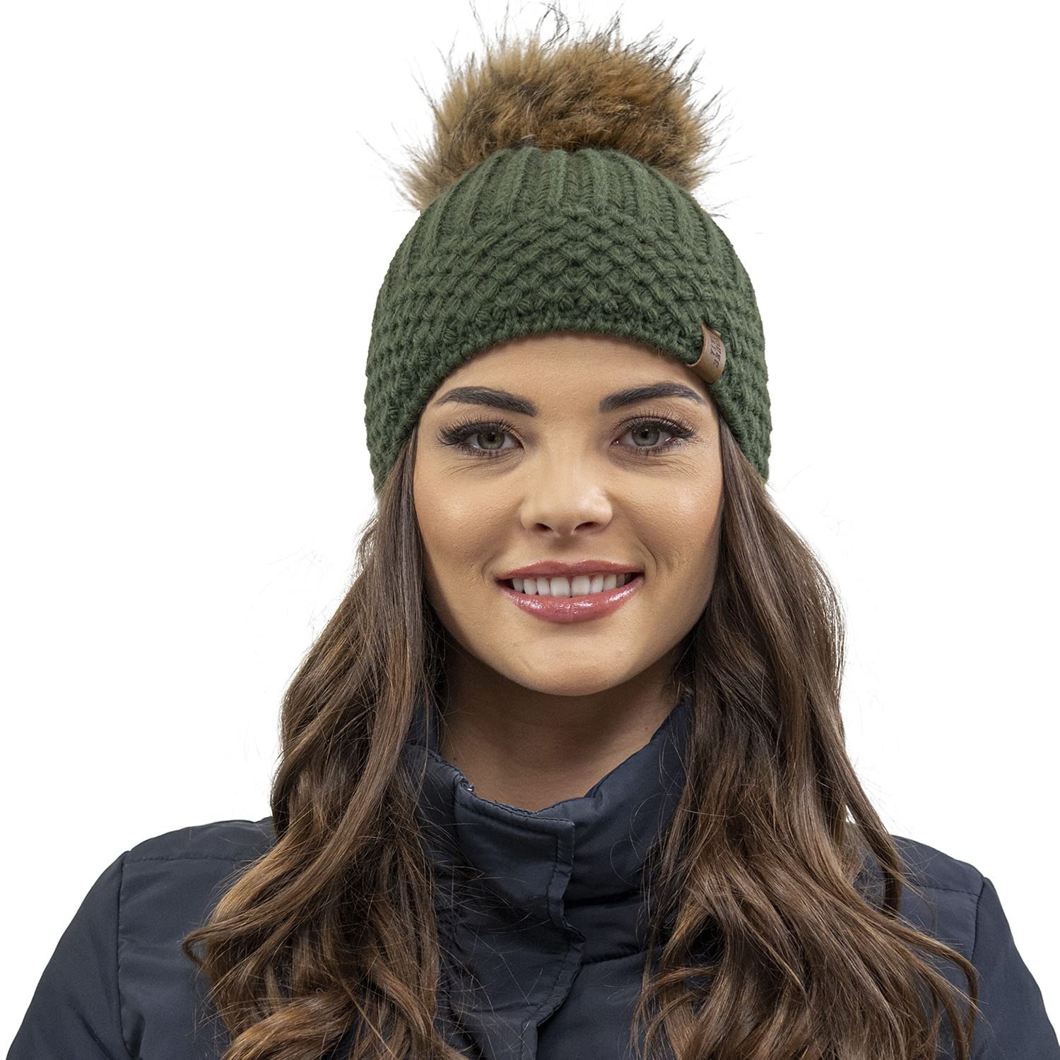 Vivisence Women's Winter Hat with Pom Pom Warm Ideal for Cold Days 7016, Green,UNI
