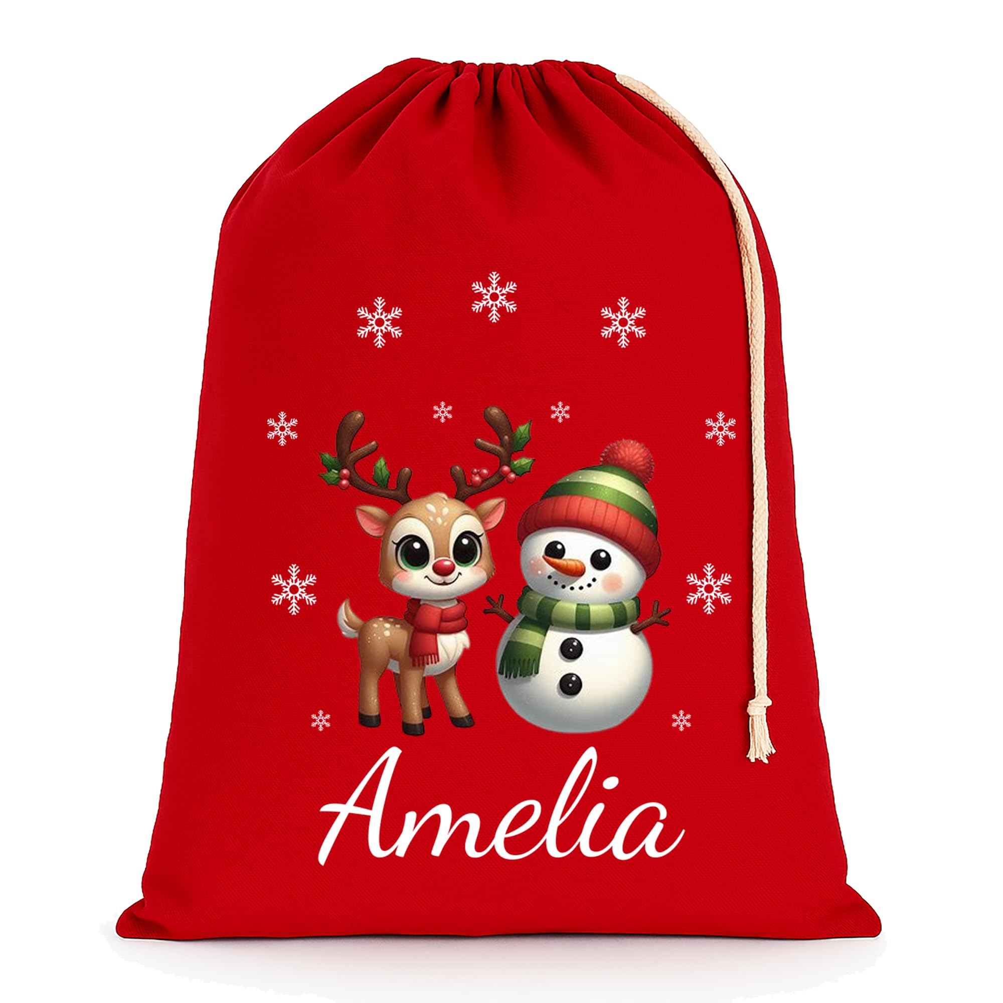 Chicken Craft Personalised Christmas Santa Sack with Custom Name - Extra Large - Red - 75x49cm - Reindeer Snowman
