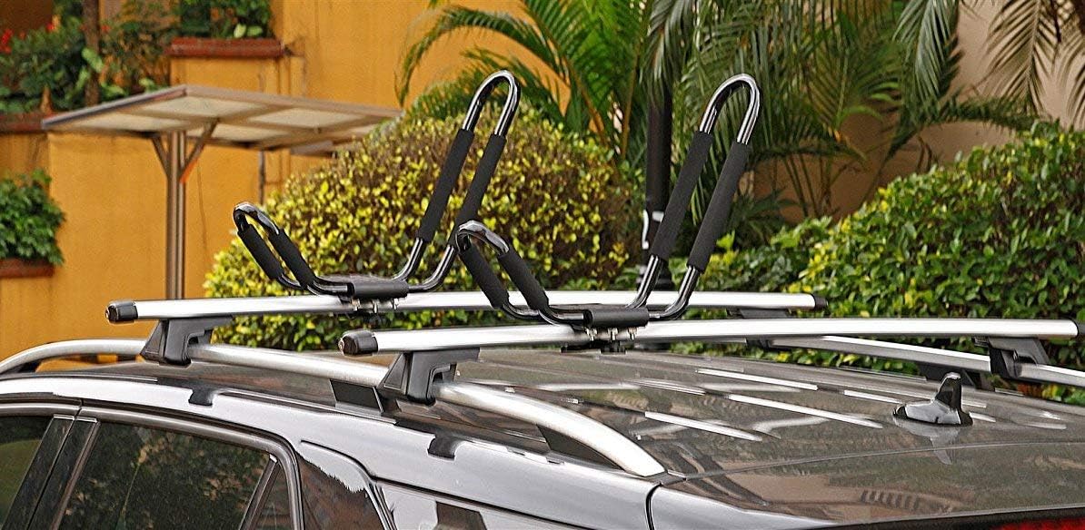 Car Rack & Carriers Universal 2 Pairs J- Shape Kayak Rack HD Kayak Carrier, Cary Canoe Boat. Surf Ski Roof Top Mounted on Car SUV Crossbar